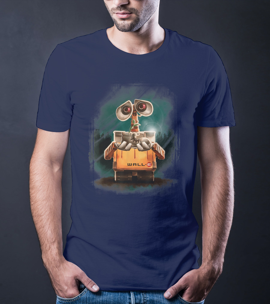 Wall E Holding Plant In Shoe On Starry Night Background Disney Pixar T-Shirt