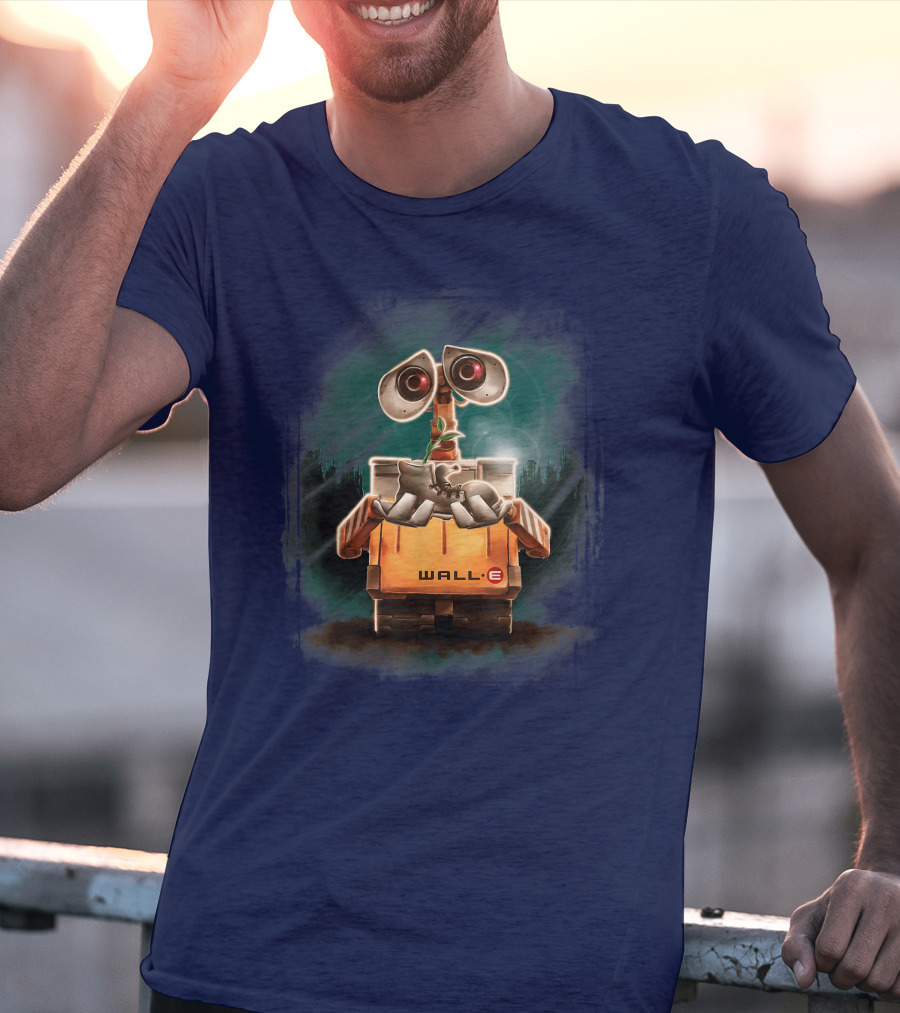 Wall E Holding Plant In Shoe On Starry Night Background Disney Pixar T-Shirt