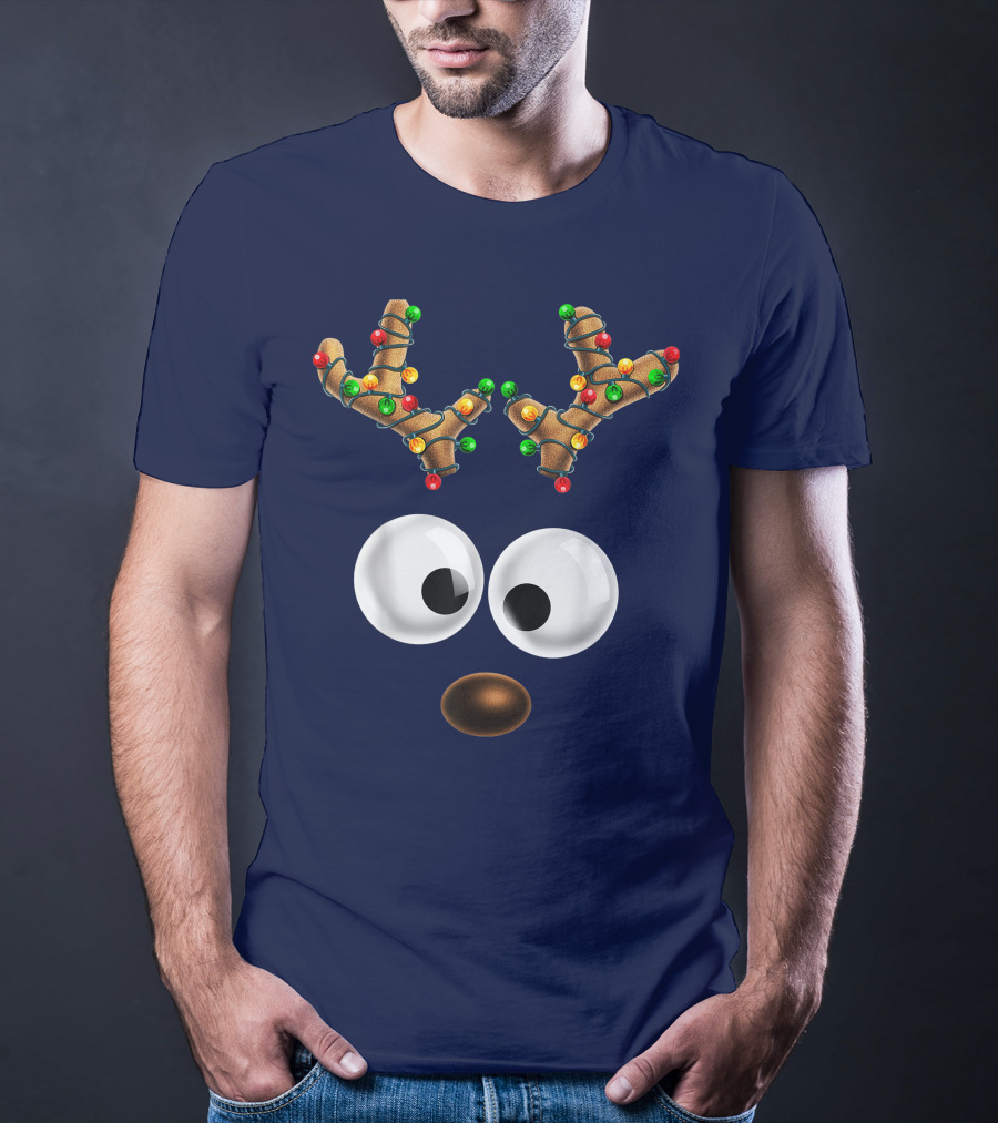 Colorful Lights Reindeer Face Christmas Matching Family T-Shirt