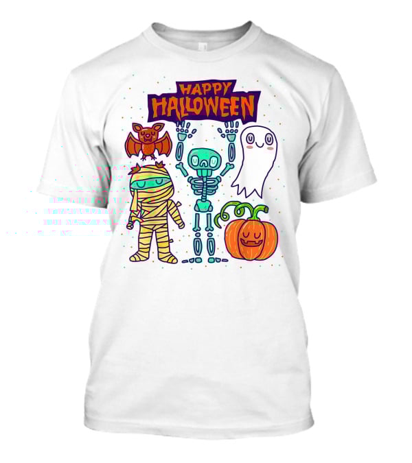 Happy Halloween Skeleton Ghost Pumpkin Mummy Bat T-Shirt