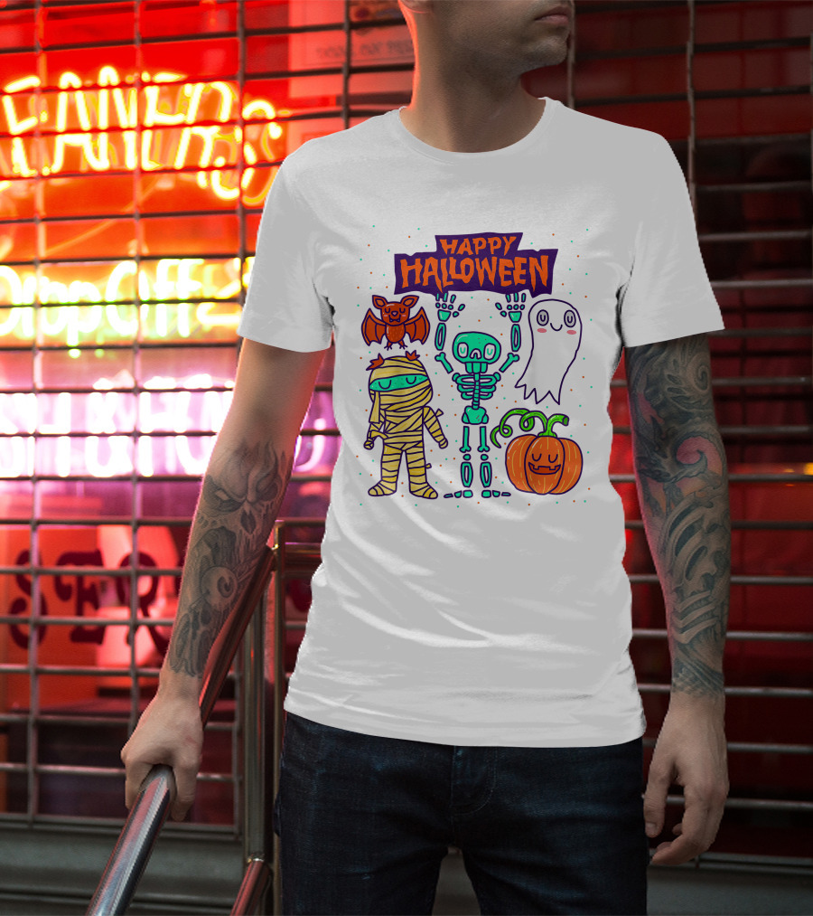 Happy Halloween Skeleton Ghost Pumpkin Mummy Bat T-Shirt