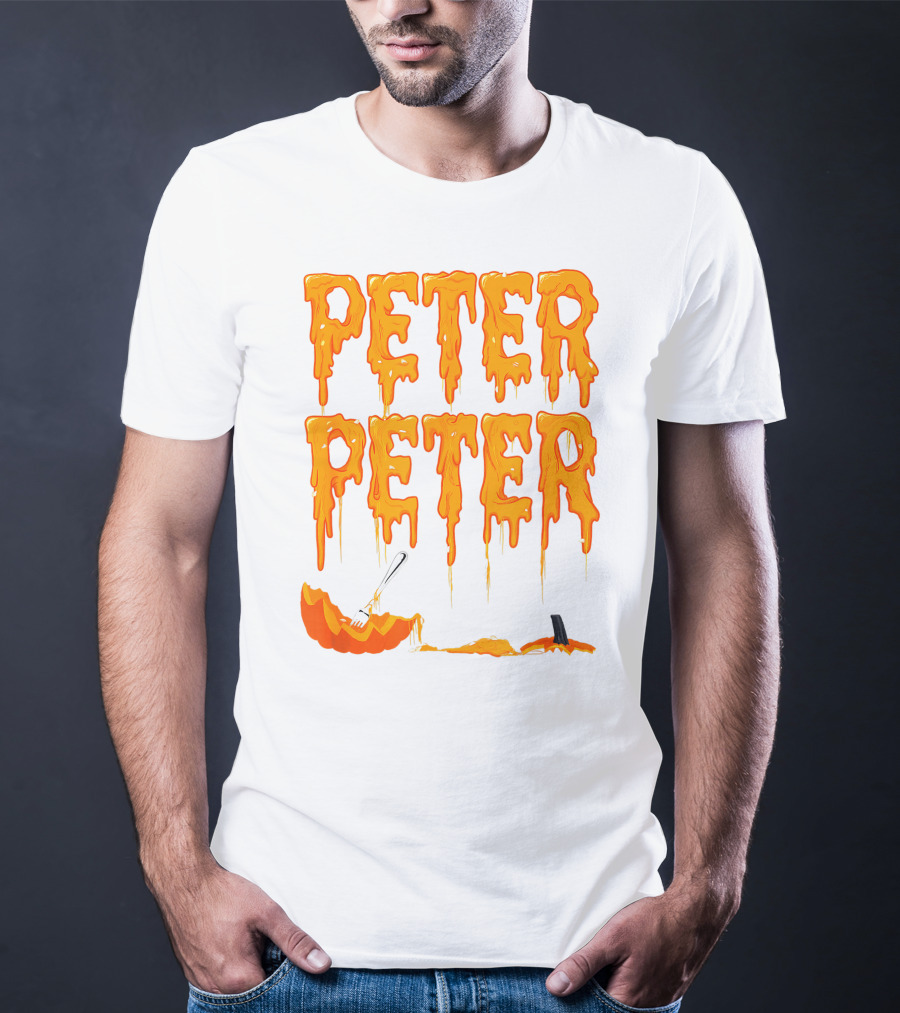 Peter Peter Pumpkin Eater Dripping Orange Text With Fork In Pumpkin T-Shirt