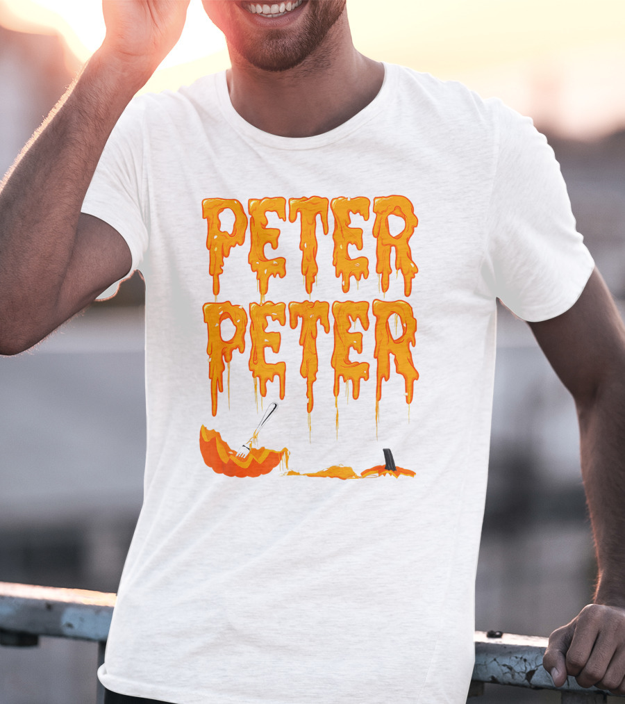 Peter Peter Pumpkin Eater Dripping Orange Text With Fork In Pumpkin T-Shirt