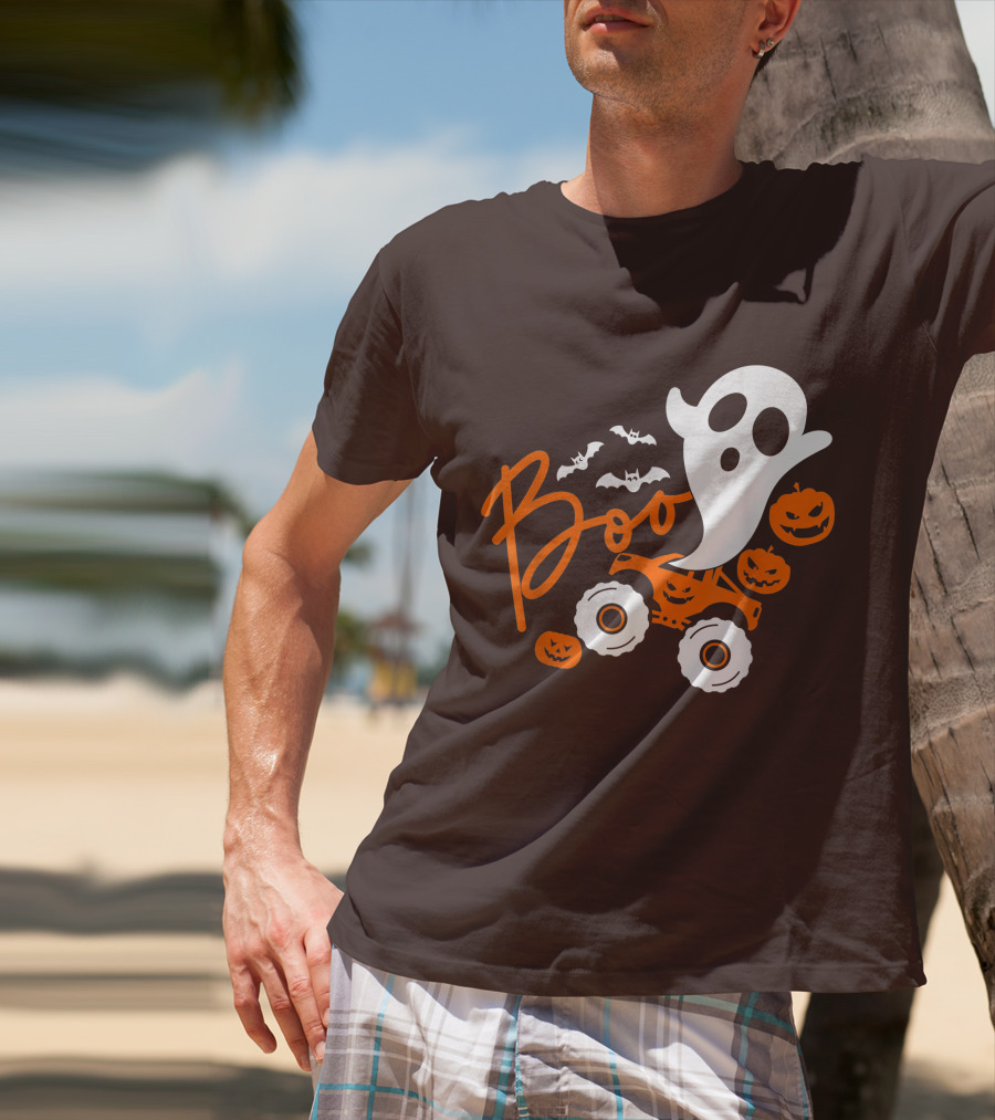 Boo Ghost Monster Truck Halloween Pumpkin Bats T-Shirt