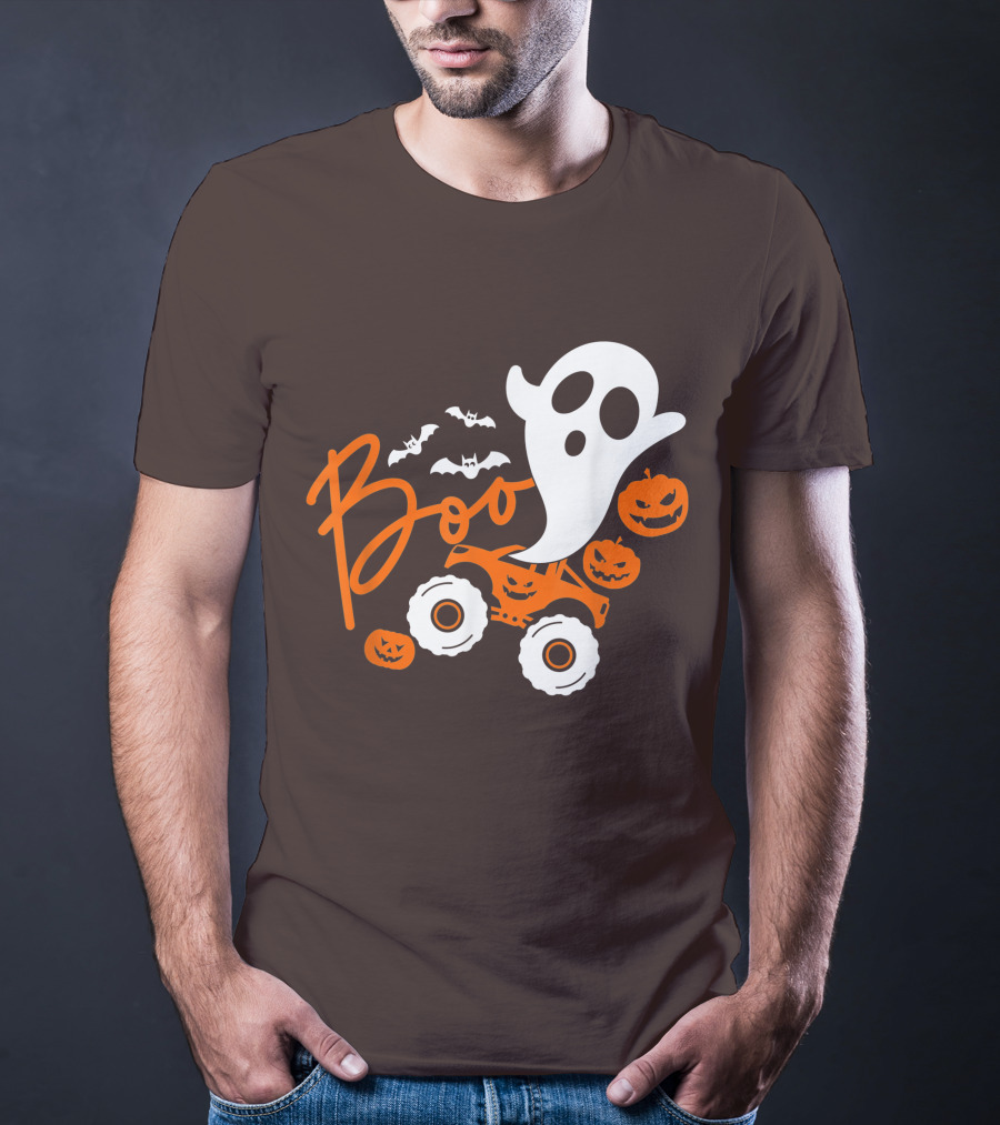 Boo Ghost Monster Truck Halloween Pumpkin Bats T-Shirt