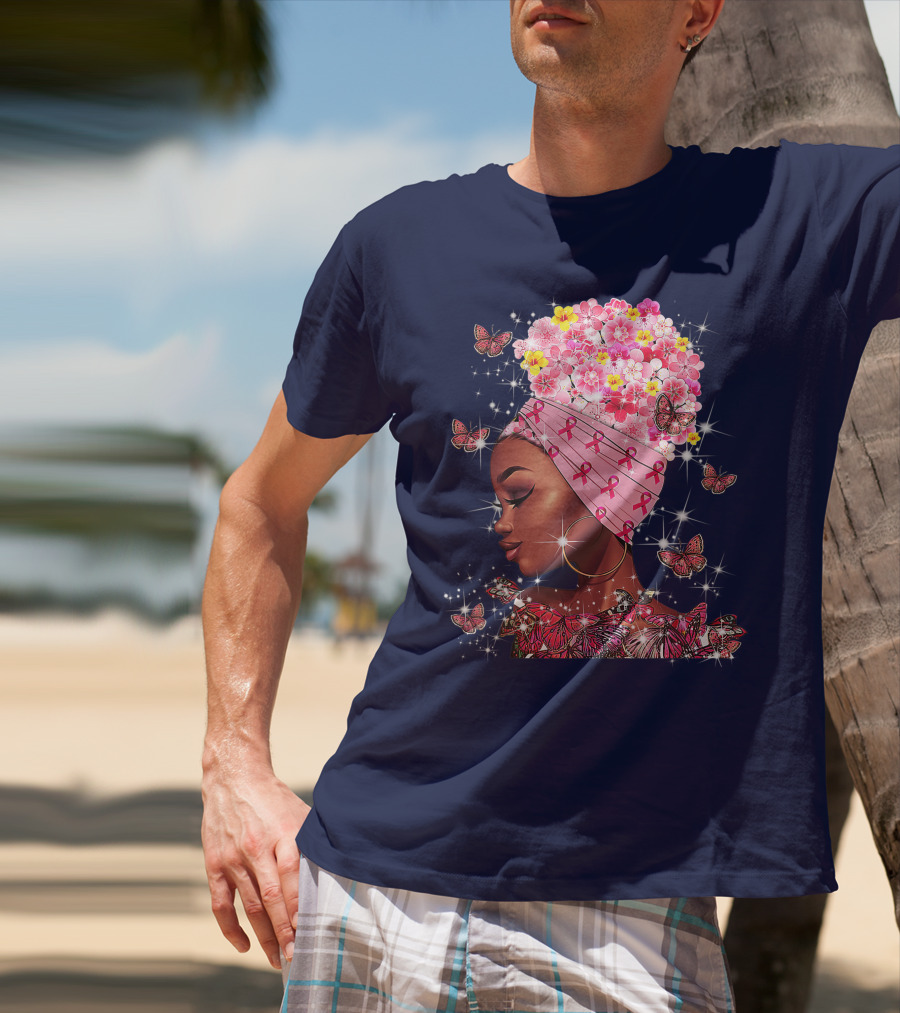 In October We Wear Pink Black Flowers Butterflies Ribbons T-Shirt