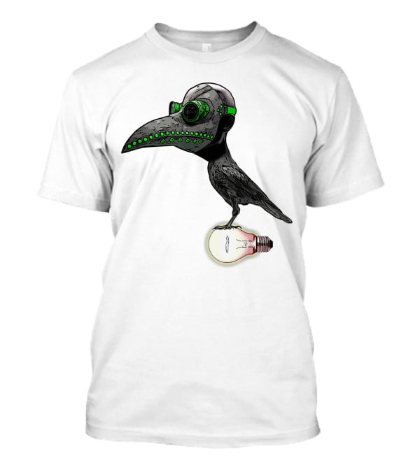 Bird In Plague Doctor Mask Perched On Light Bulb T-Shirt