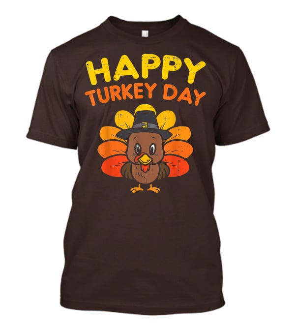 Happy Turkey Day Cute Thanksgiving Pilgrim Turkey T-Shirt