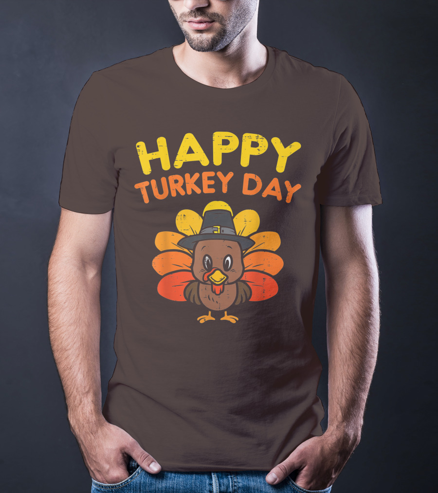 Happy Turkey Day Cute Thanksgiving Pilgrim Turkey T-Shirt