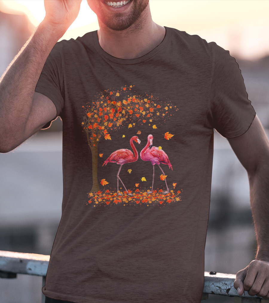 It's Fall Y'all Flamingo Autumn Leaves And Pink Flamingos T-Shirt