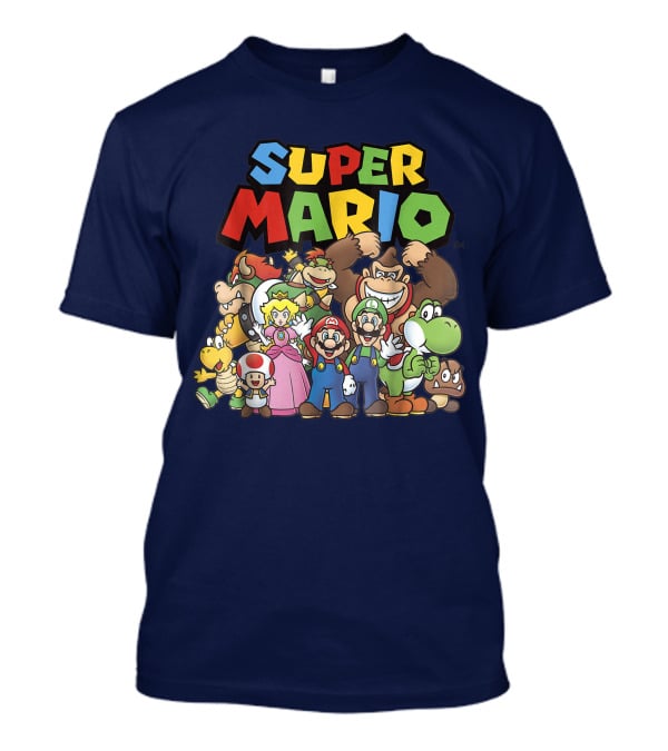 Super Mario Funny Full Cast Group Characters Bowser Donkey Kong Yoshi Luigi Princess Peach Toad T-Shirt