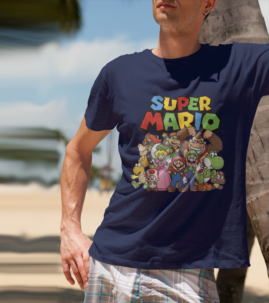 Super Mario Funny Full Cast Group Characters Bowser Donkey Kong Yoshi Luigi Princess Peach Toad T-Shirt