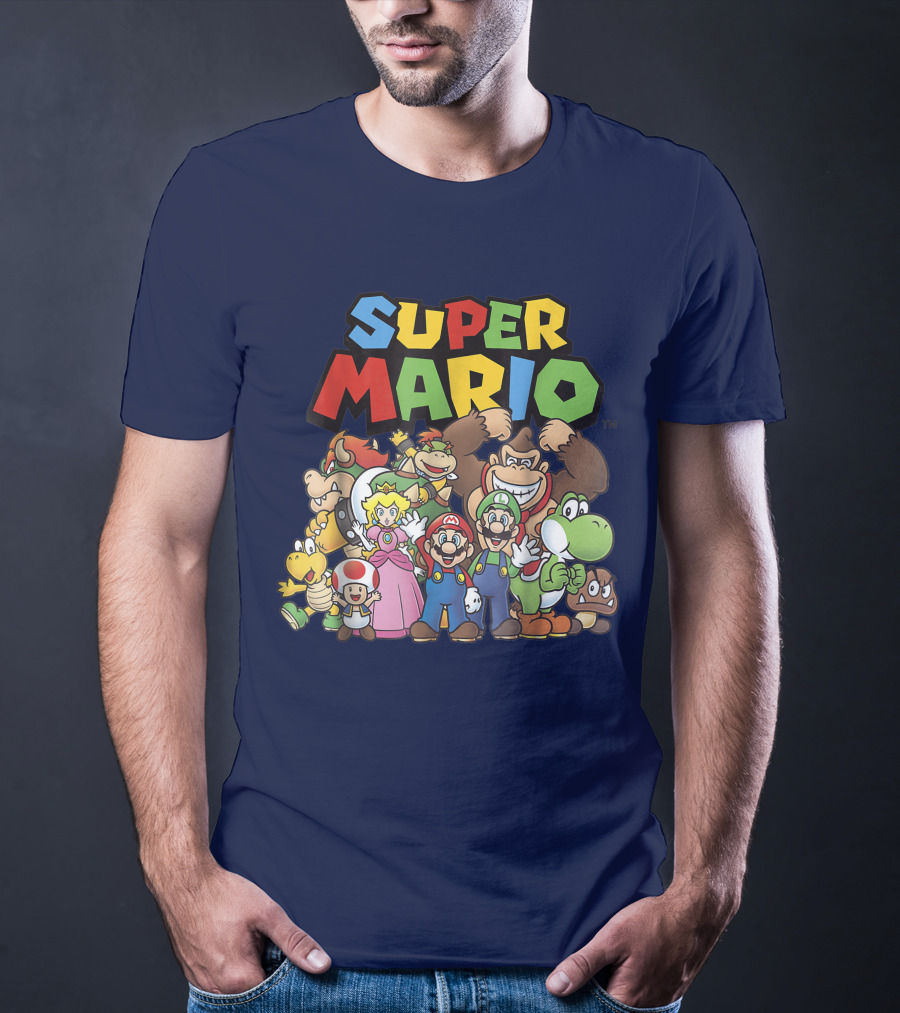 Super Mario Funny Full Cast Group Characters Bowser Donkey Kong Yoshi Luigi Princess Peach Toad T-Shirt