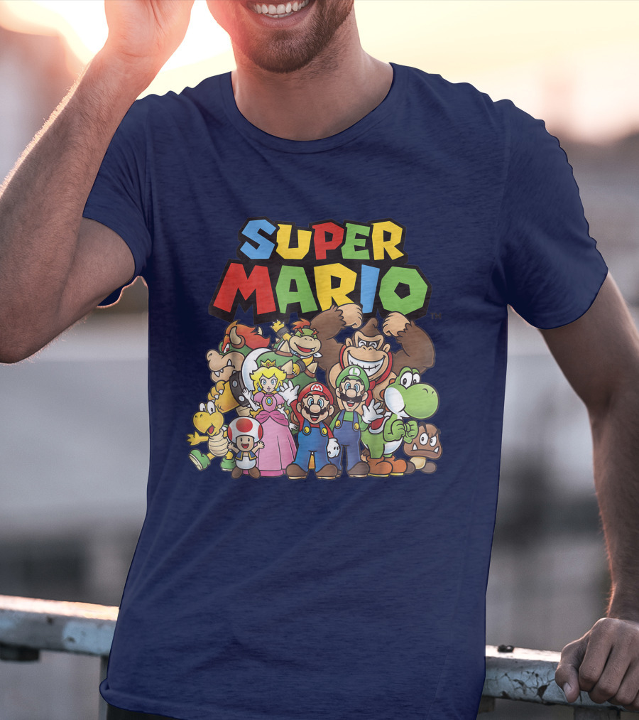 Super Mario Funny Full Cast Group Characters Bowser Donkey Kong Yoshi Luigi Princess Peach Toad T-Shirt
