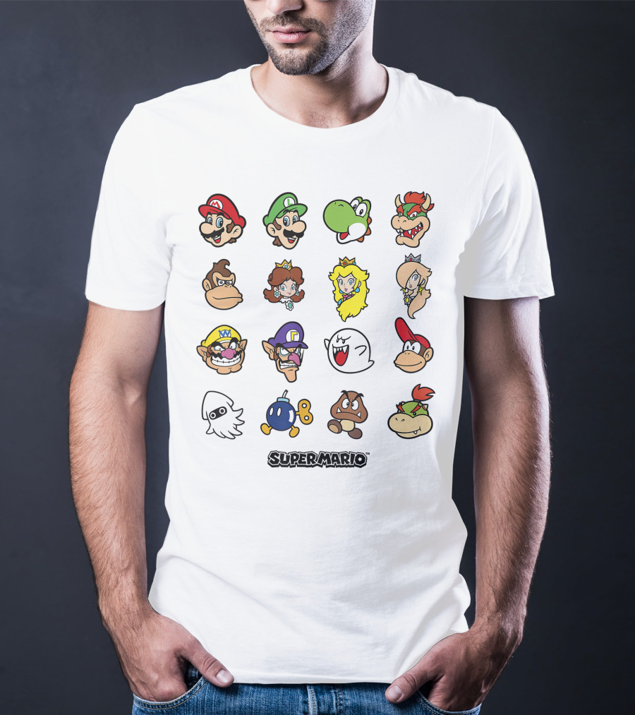 Super Mario Luigi Yoshi Bowser Peach Daisy Wario Waluigi Boo Donkey Kong Nintendo Characters T-Shirt