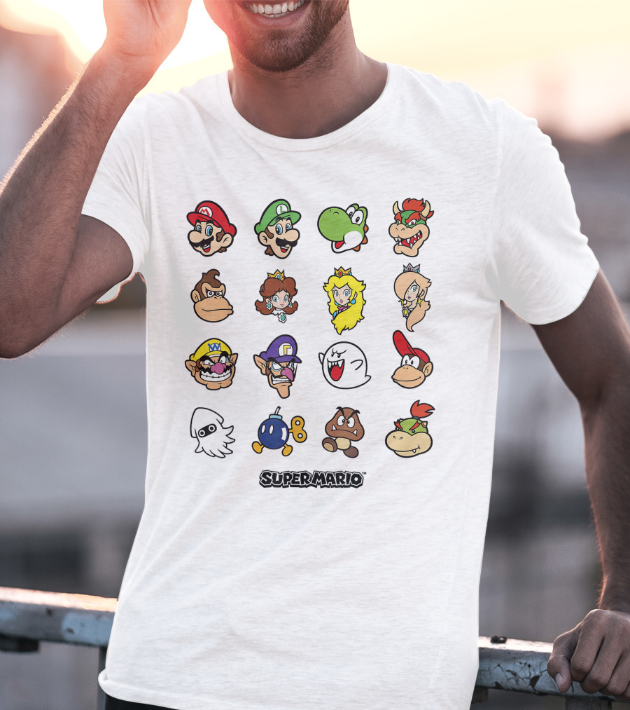 Super Mario Luigi Yoshi Bowser Peach Daisy Wario Waluigi Boo Donkey Kong Nintendo Characters T-Shirt