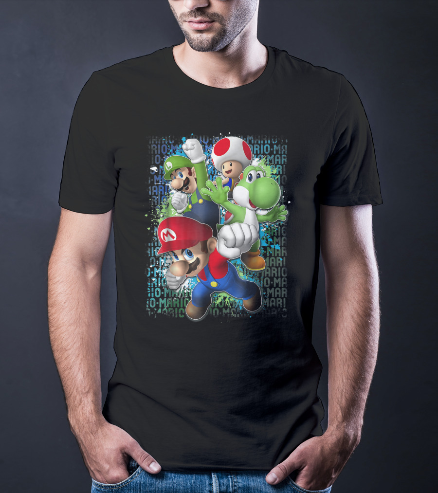 Super Mario Luigi Toad Yoshi Paint Splatter Action T-Shirt