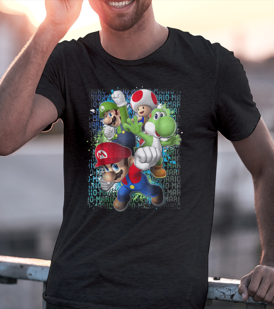 Super Mario Luigi Toad Yoshi Paint Splatter Action T-Shirt