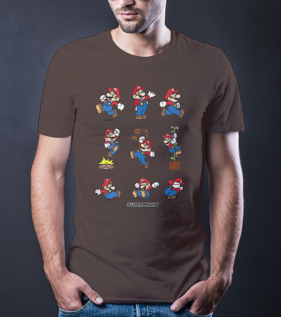Super Mario All The Moves Funny Action Series T-Shirt