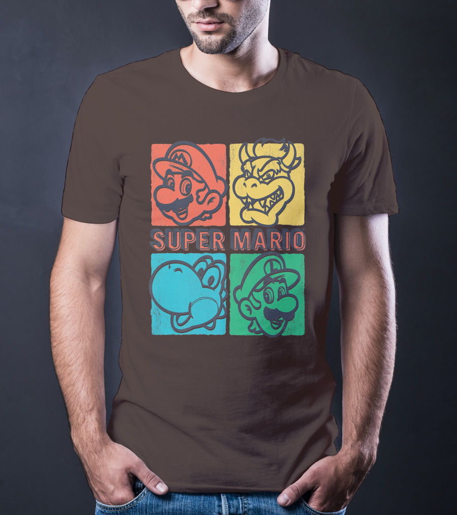 Super Mario Bowser Yoshi Luigi Distressed Square Group Shot T-Shirt