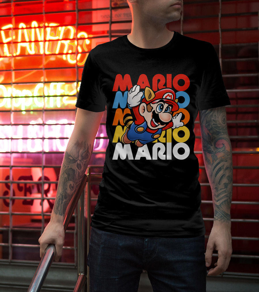 Funny Super Mario Retro Raccoon Flying Mario Repeat T-Shirt
