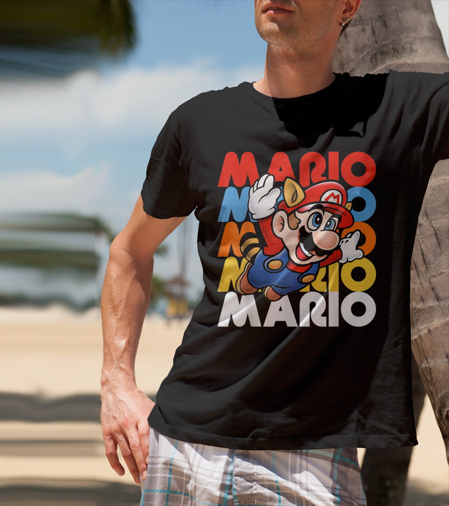 Funny Super Mario Retro Raccoon Flying Mario Repeat T-Shirt