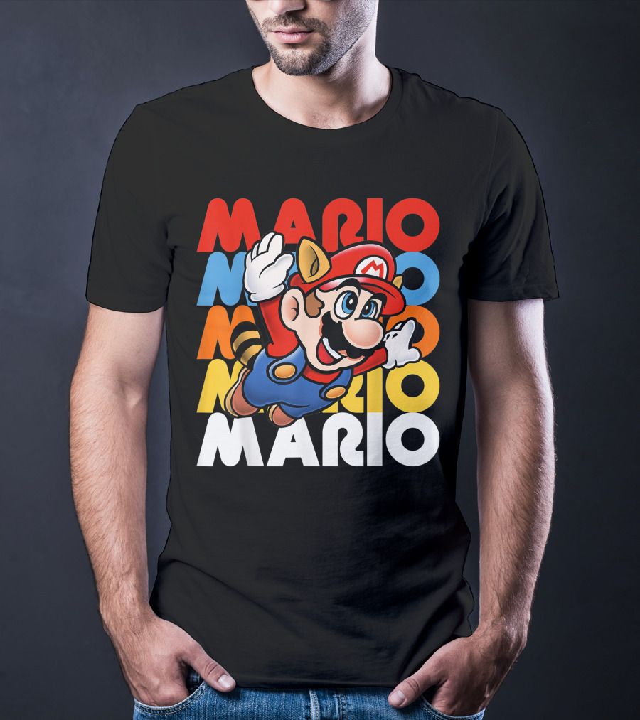 Funny Super Mario Retro Raccoon Flying Mario Repeat T-Shirt
