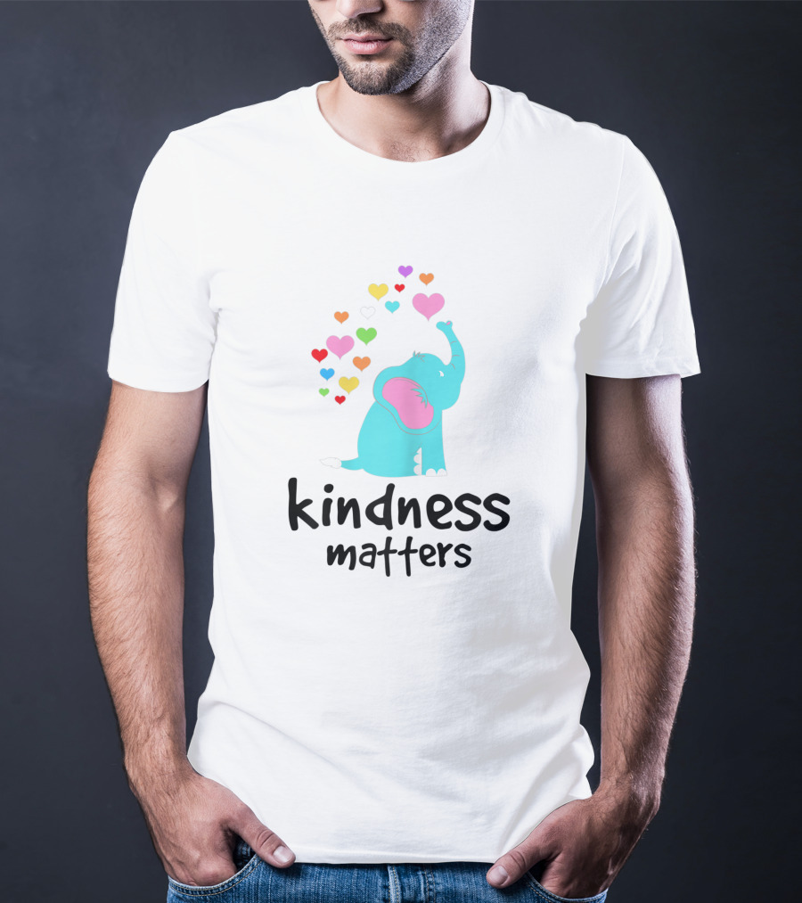 Kindness Matters Rainbow Hearts Elephant Teacher T-Shirt
