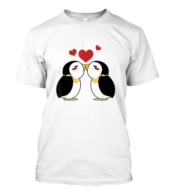Cute Penguin Lovers Kissing With Hearts Above T-Shirt
