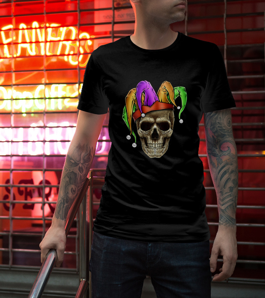 Mardi Gras Skull Jester Joker Louisiana Cajun T-Shirt