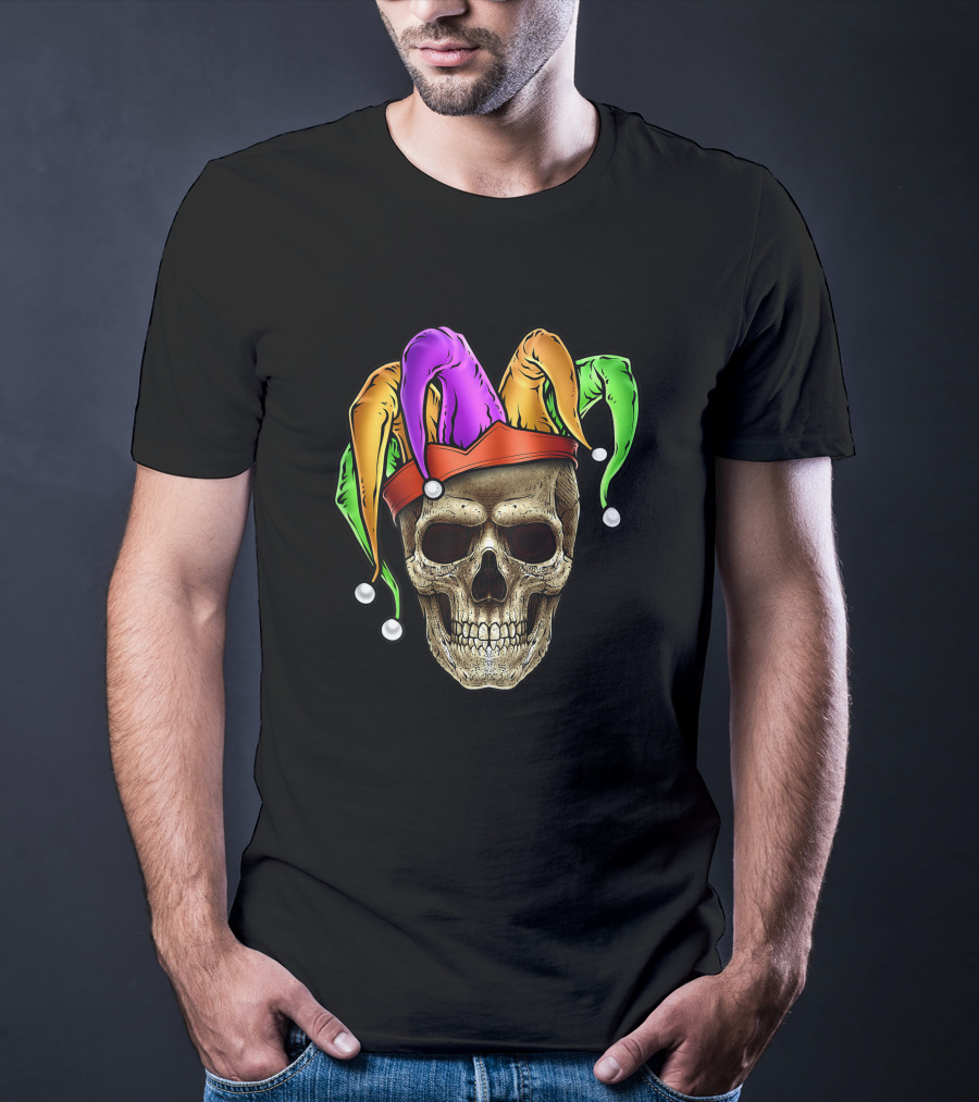 Mardi Gras Skull Jester Joker Louisiana Cajun T-Shirt