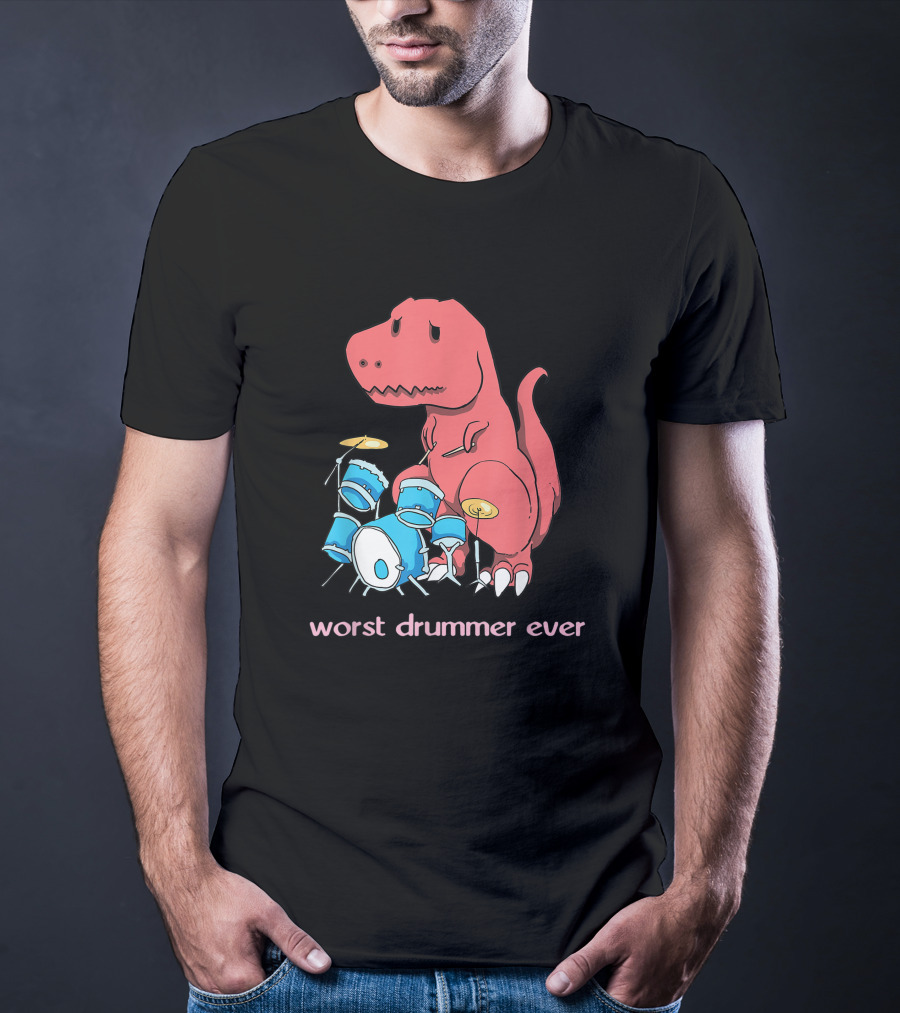 Worst Drummer Ever Dinosaur Rex Playing Drums T-Shirt