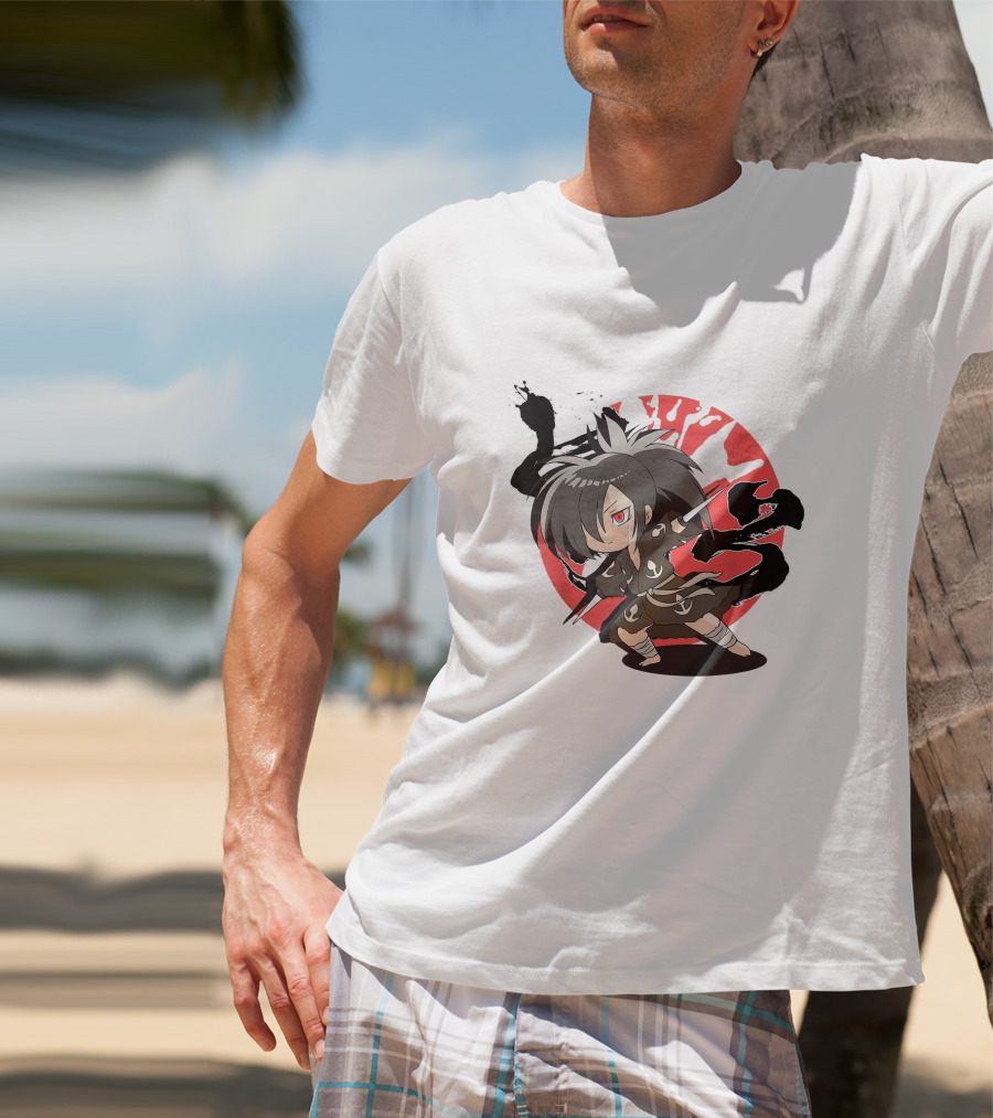 Dororo Hyakkimaru Chibi Samurai Red Sunburst Anime T-Shirt