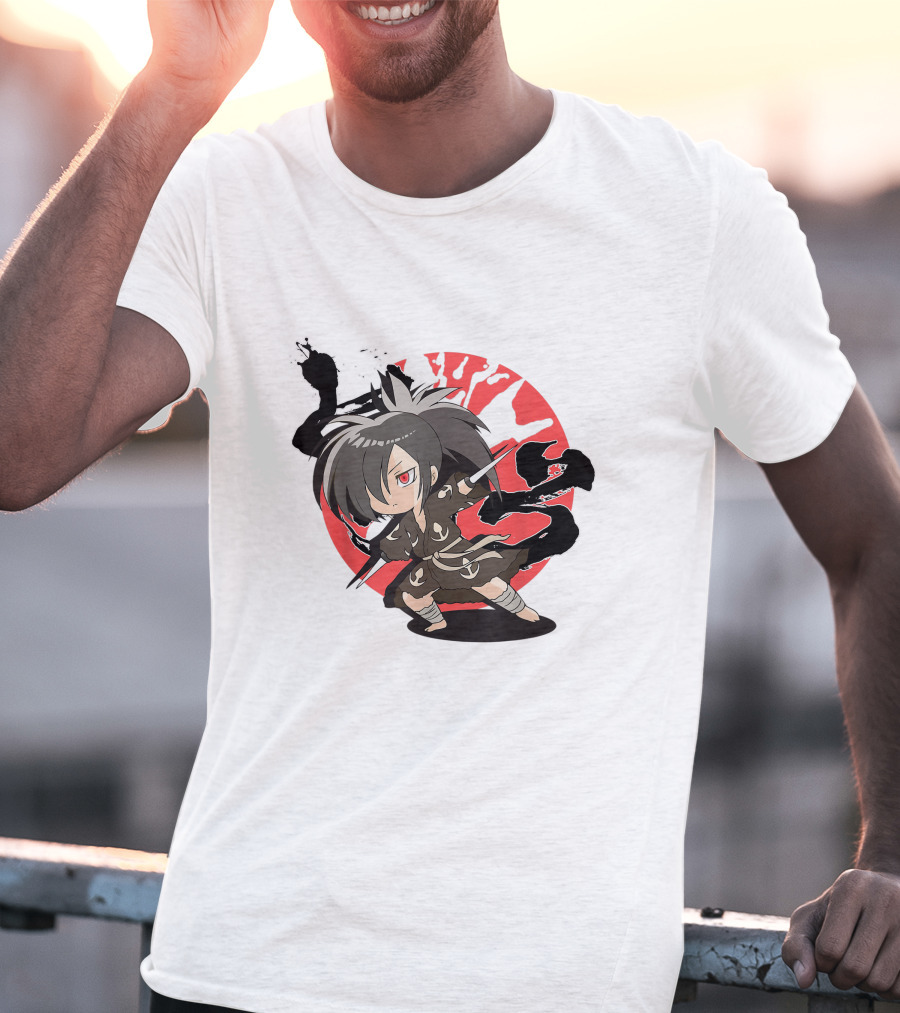 Dororo Hyakkimaru Chibi Samurai Red Sunburst Anime T-Shirt