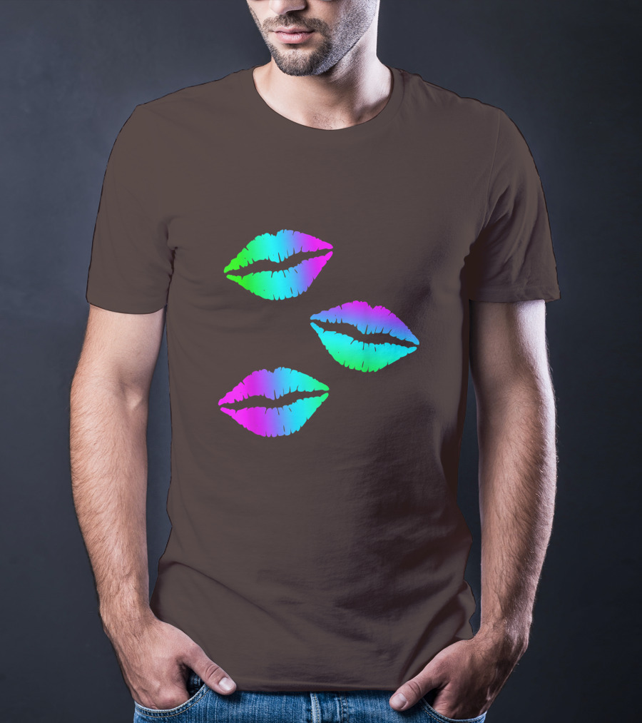 Funky Bright Neon Colours 80s Lipstick Rainbow Kiss Prints T-Shirt