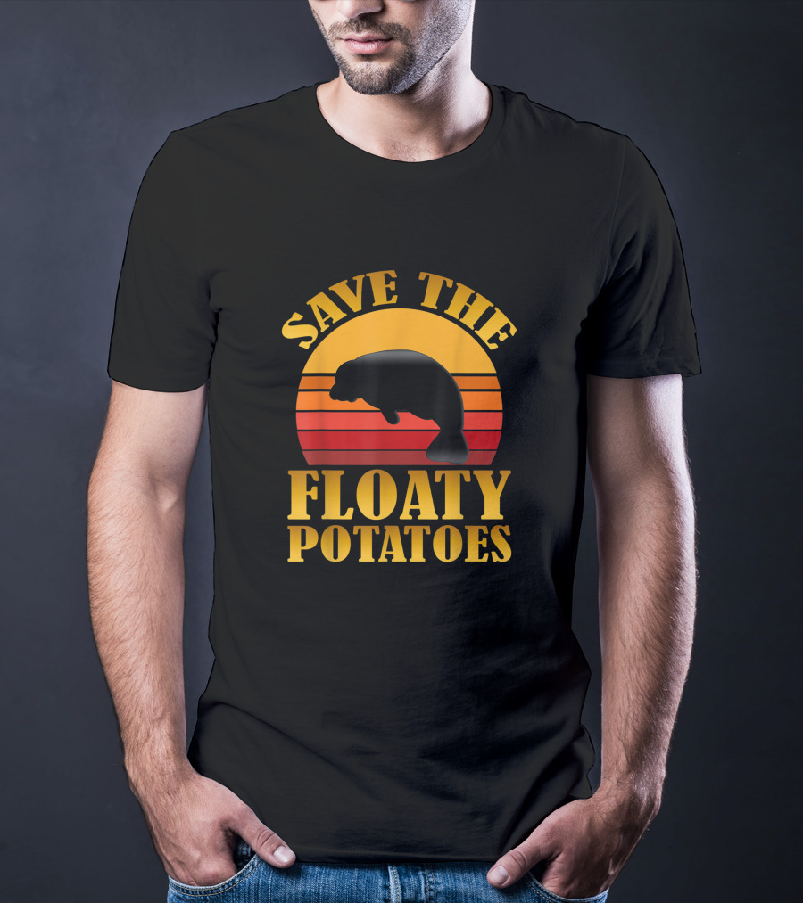 Save The Floaty Potatoes Manatee Retro Sunset Conservation T-Shirt