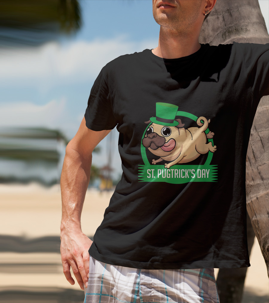 St. Pugtrick's Day Funny Dog With Green Hat T-Shirt