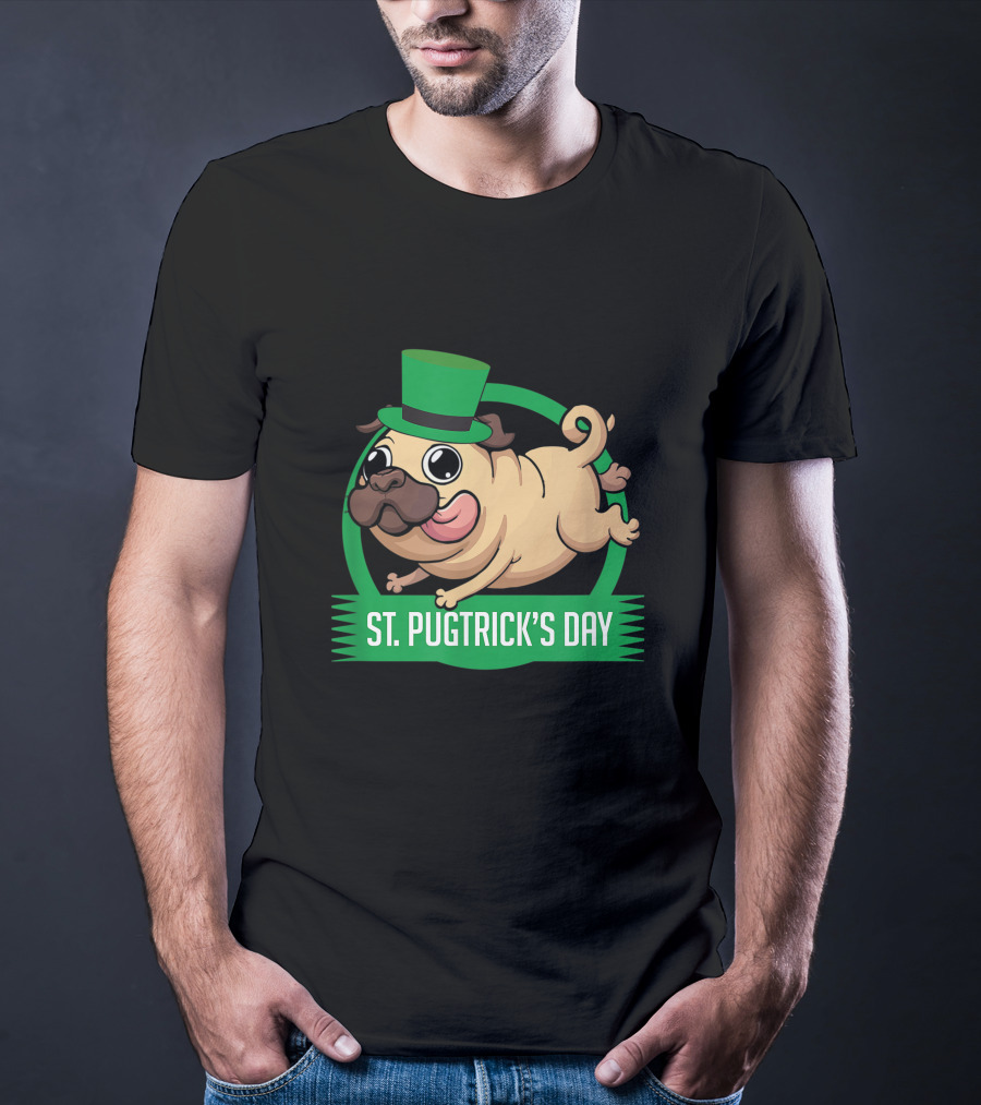 St. Pugtrick's Day Funny Dog With Green Hat T-Shirt