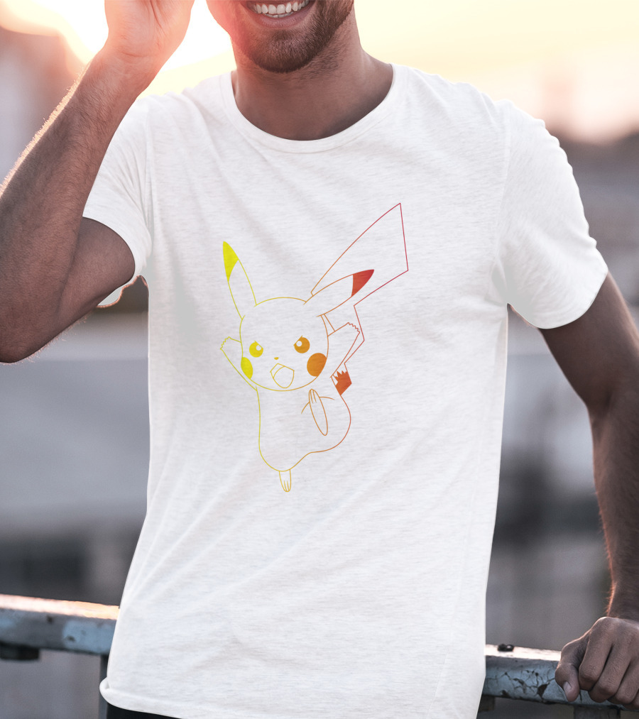 Pikachu Ombre Neon Silhouette Pokémon Jumping Animation T-Shirt