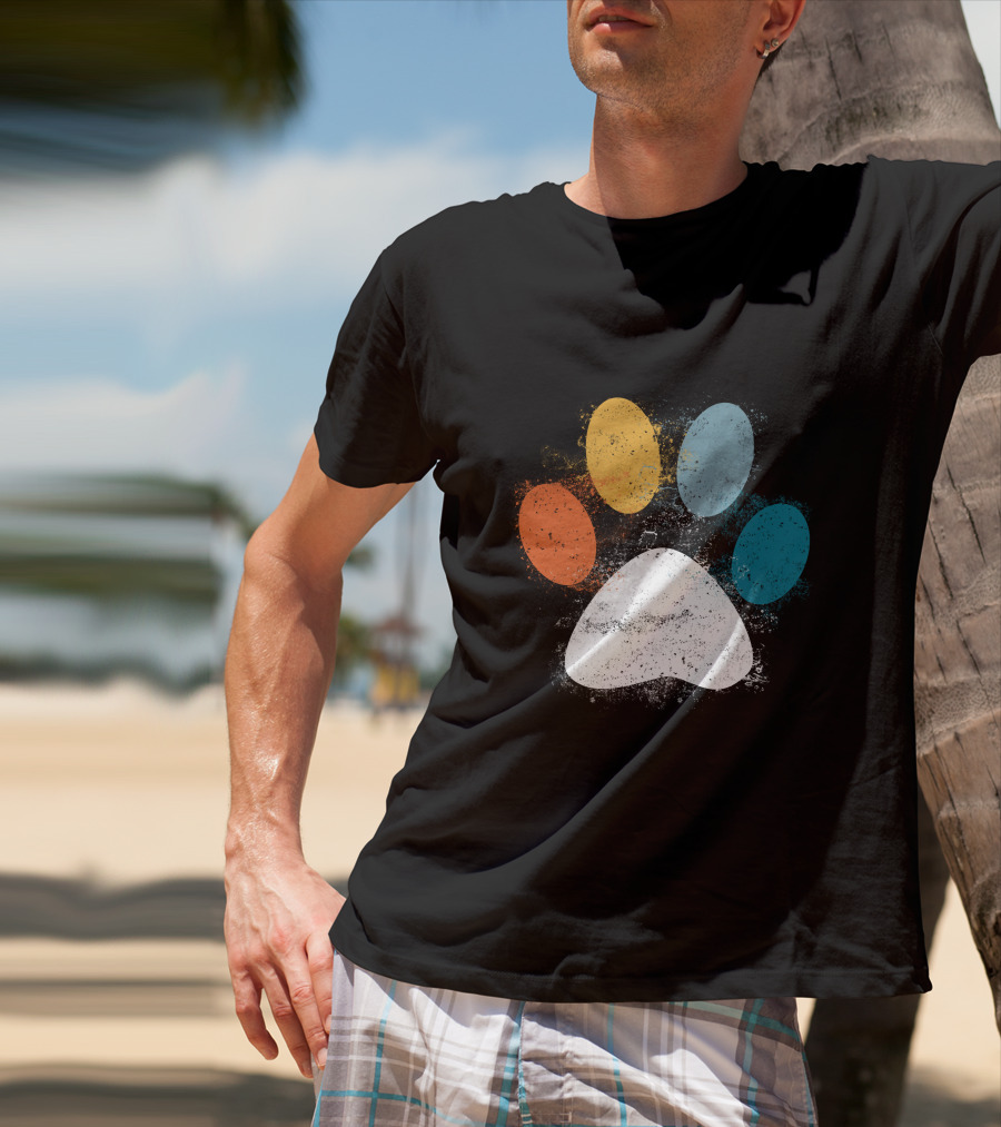 Vintage Colorful Dog Paw Print Puppy Love Pet Paw T-Shirt