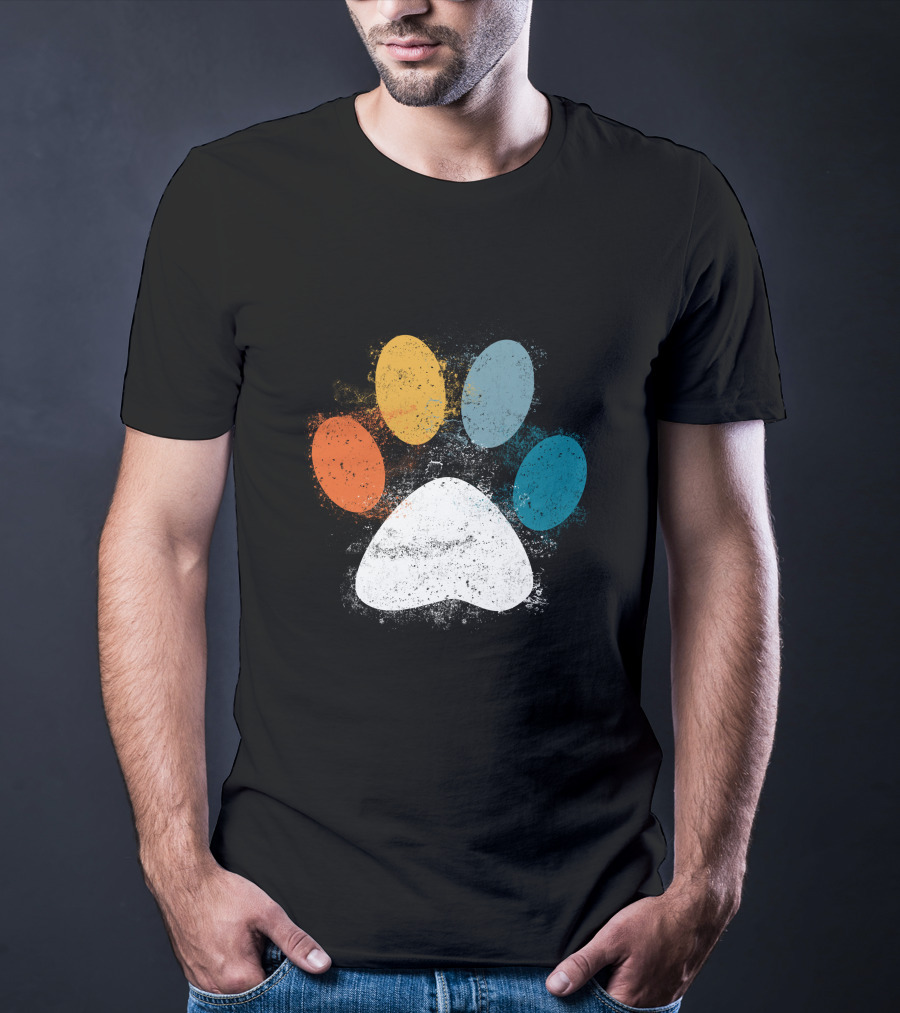 Vintage Colorful Dog Paw Print Puppy Love Pet Paw T-Shirt