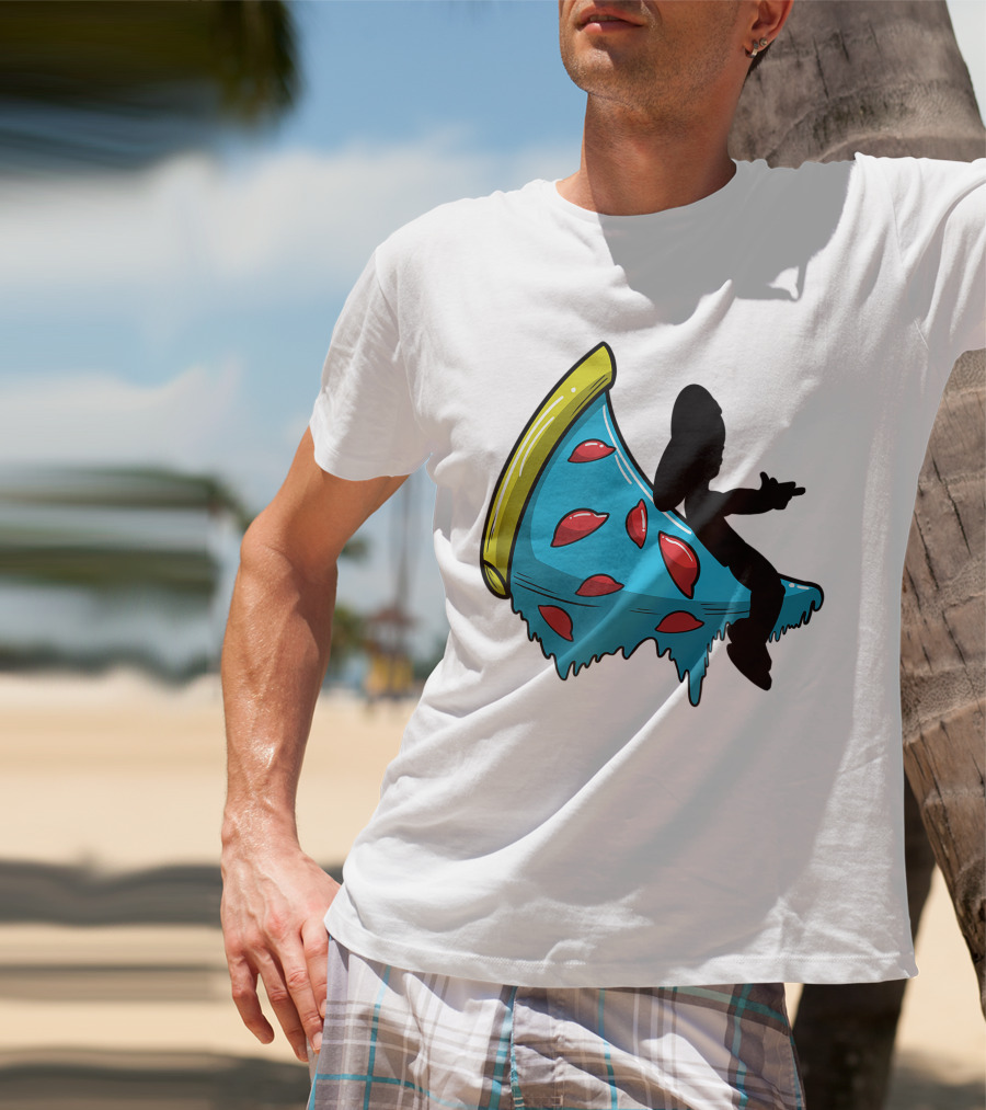 Picza Moon Silhouette On Blue Pizza Slice With Red Toppings T-Shirt