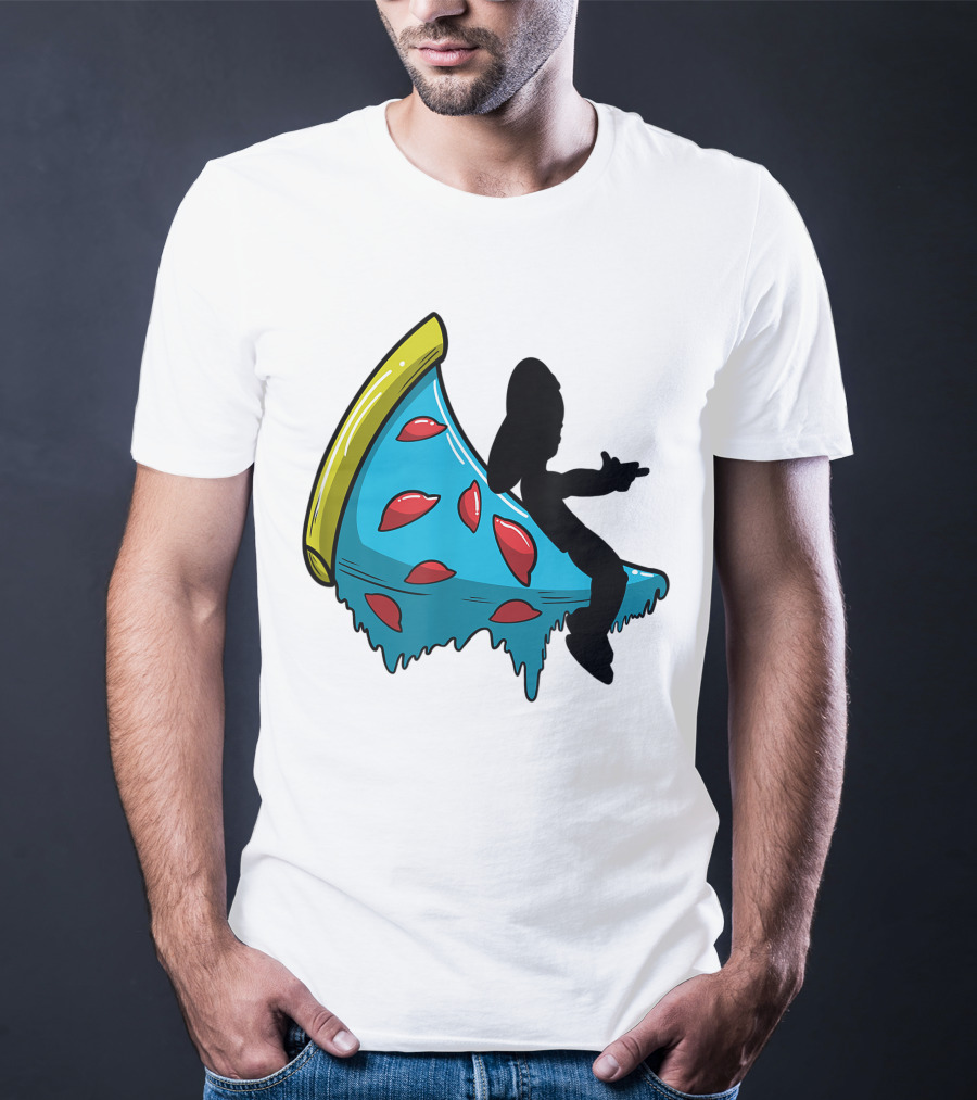 Picza Moon Silhouette On Blue Pizza Slice With Red Toppings T-Shirt