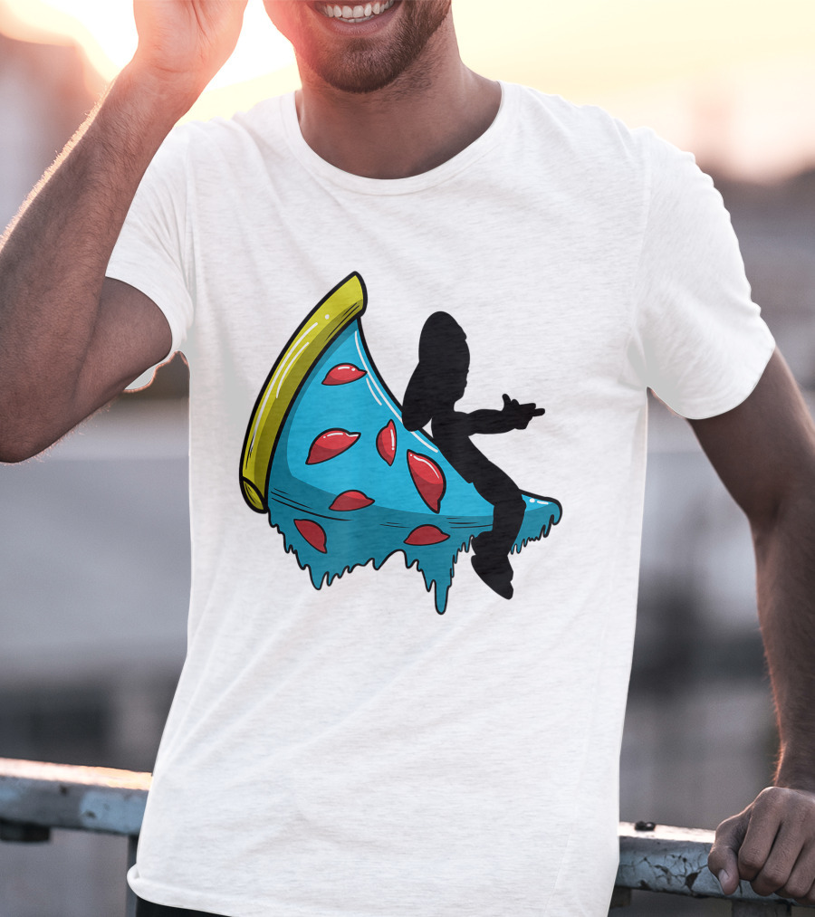 Picza Moon Silhouette On Blue Pizza Slice With Red Toppings T-Shirt