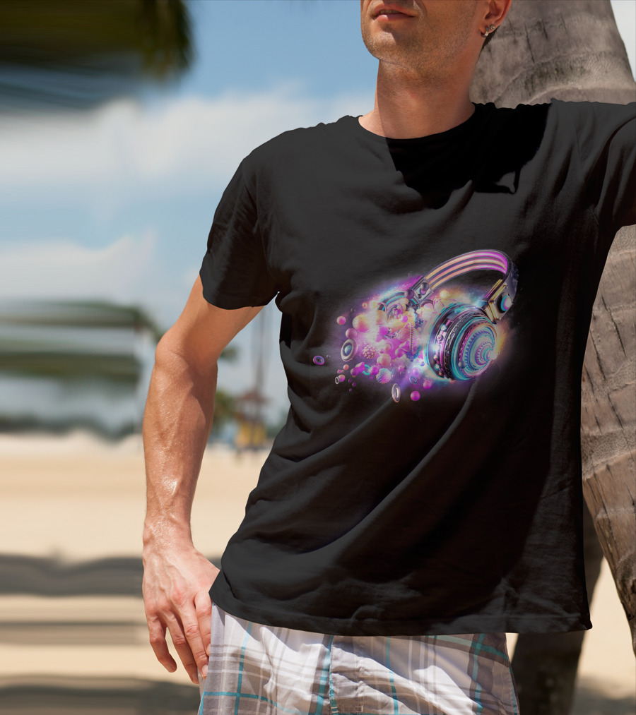 LED Sound Activated Glow DJ Headphones Neon Lights Music Vibes T-Shirt