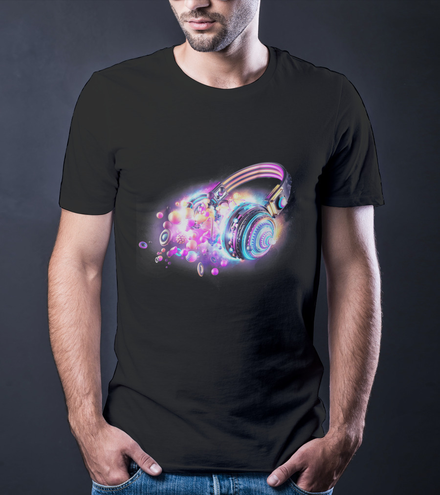 LED Sound Activated Glow DJ Headphones Neon Lights Music Vibes T-Shirt