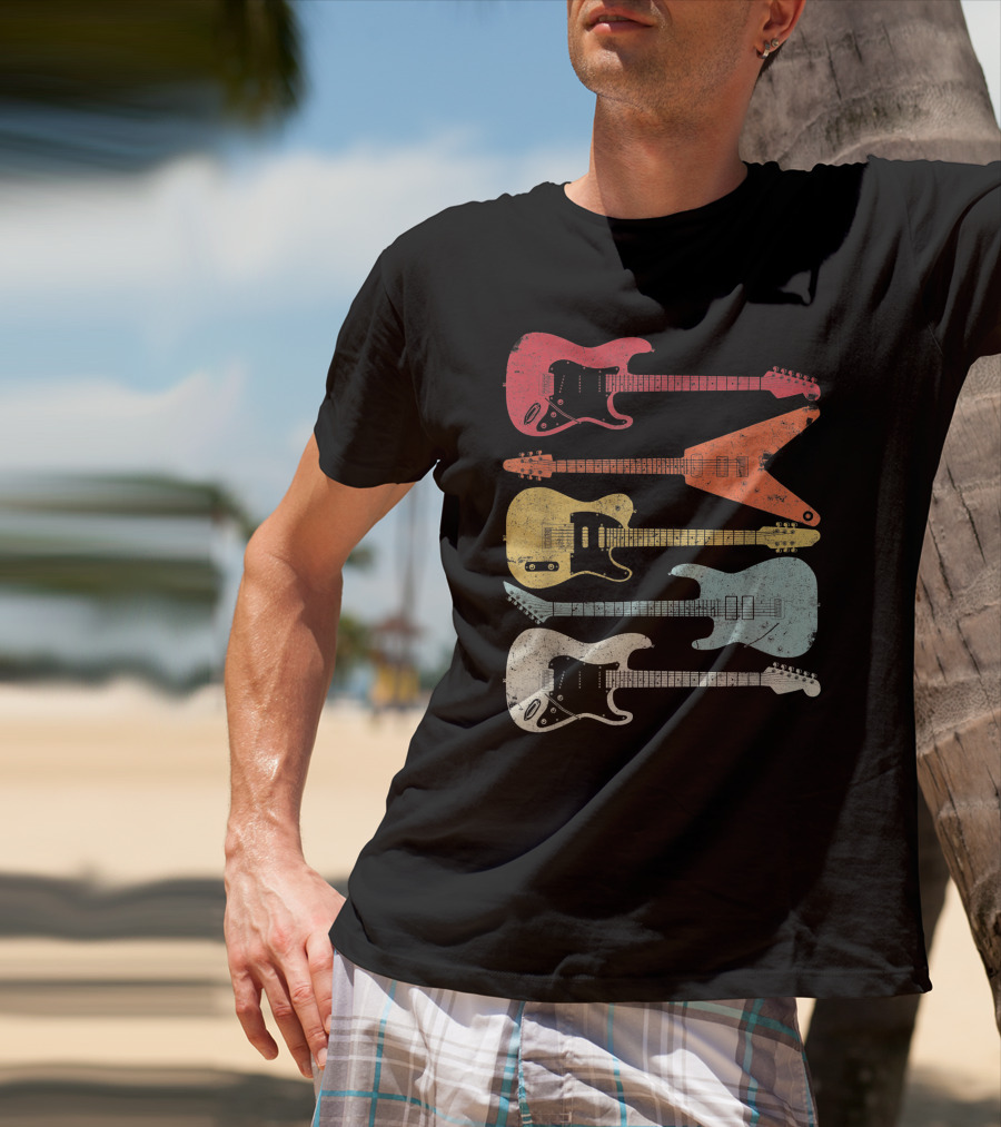 Guitar Guitarist Colorful Electric Guitars Distressed Texture T-Shirt