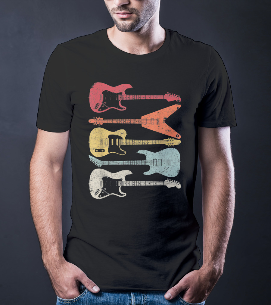 Guitar Guitarist Colorful Electric Guitars Distressed Texture T-Shirt