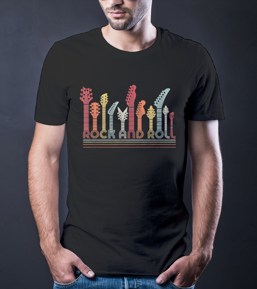 Rock And Roll Guitarist Colorful Vintage Headstocks T-Shirt
