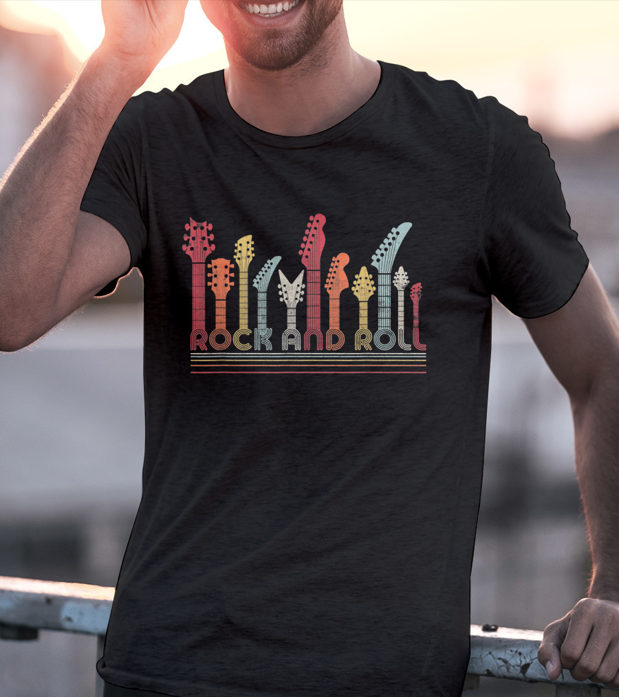 Rock And Roll Guitarist Colorful Vintage Headstocks T-Shirt